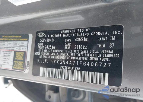 2015 Kia Optima Ex z USA, uszkodzony, nr VIN 5XXGN4A71FG408727